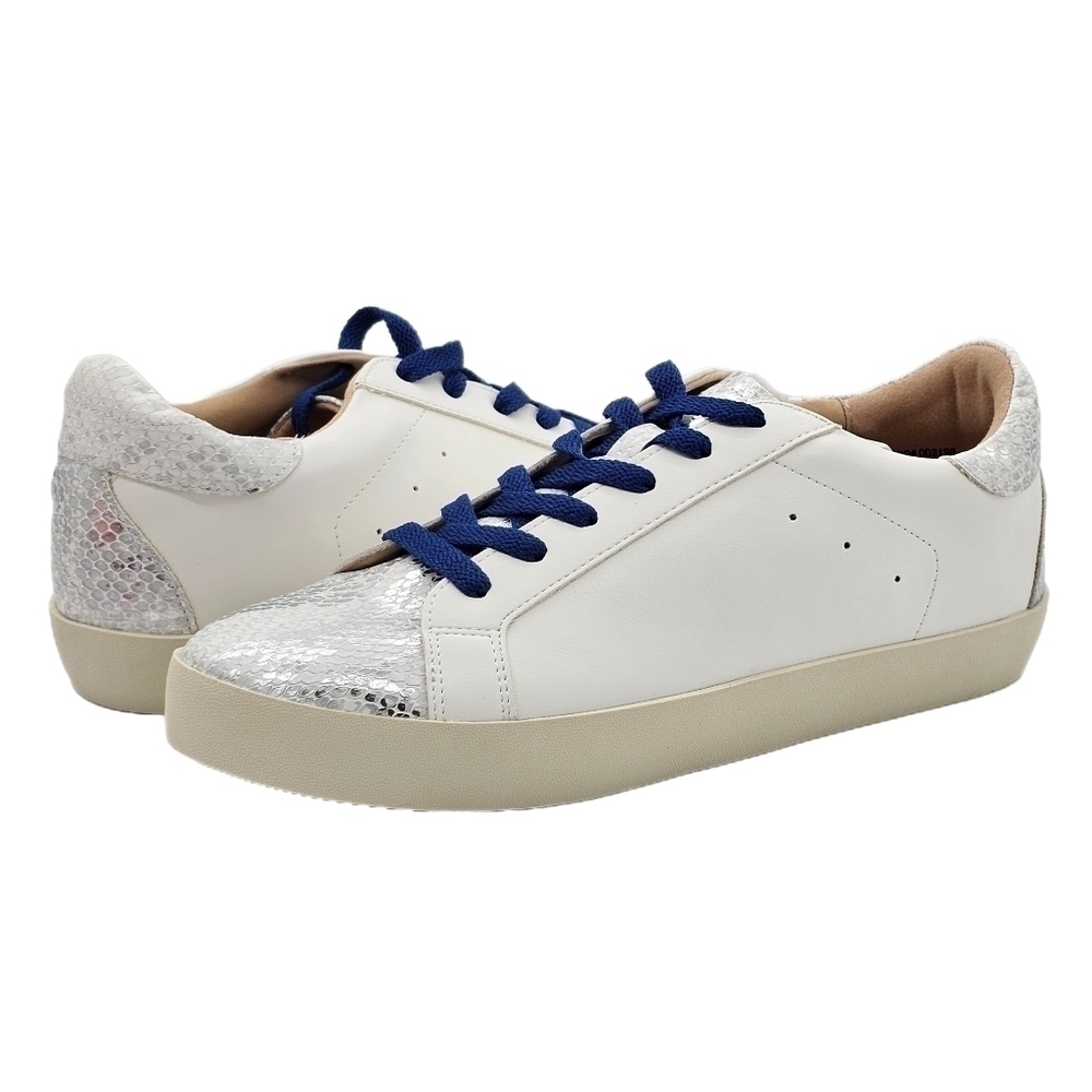 Journee Collection Womens Fashion Sneakers Shoes Silver Snakeskin White Size 8.5